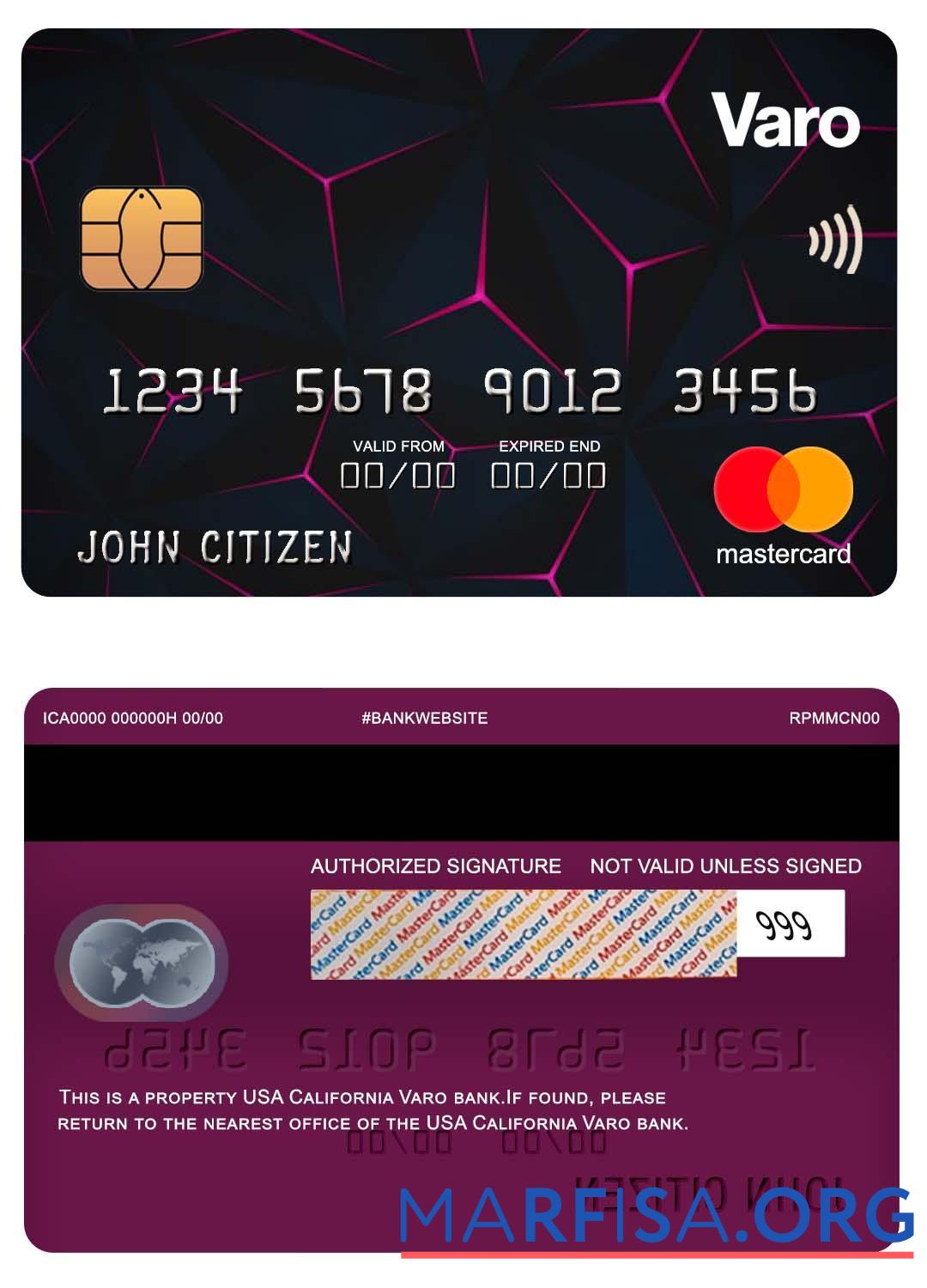 Realistic USA California Varo bank mastercard template